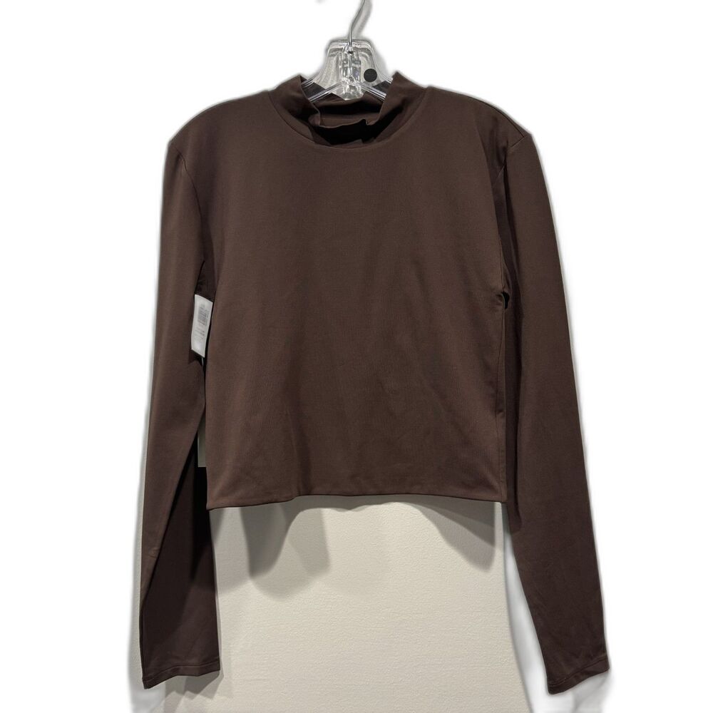NWT Aritzia Babaton Contour Mockneck Top Long Sleeve Mocha Brown Stretch Women L